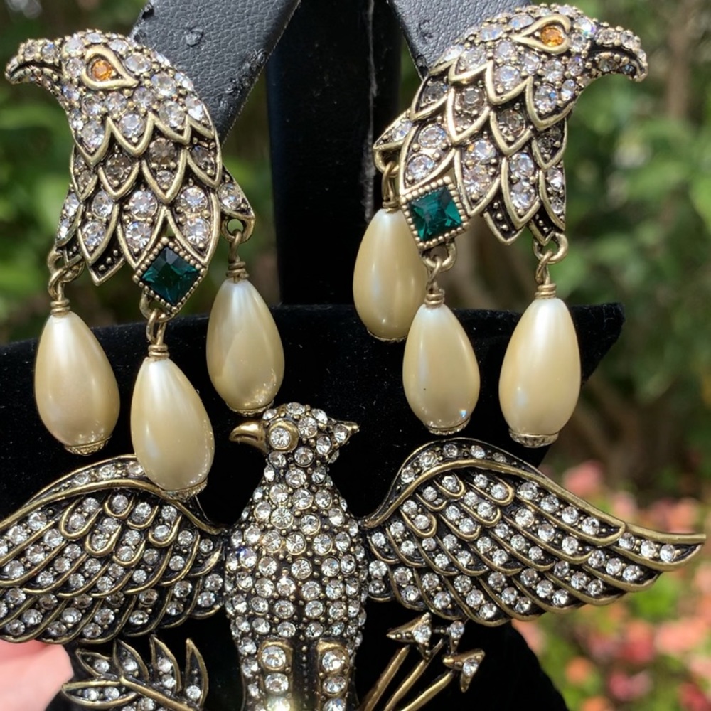 Heidi Daus Patriotic Eagle Pearl Pin & Earrings!